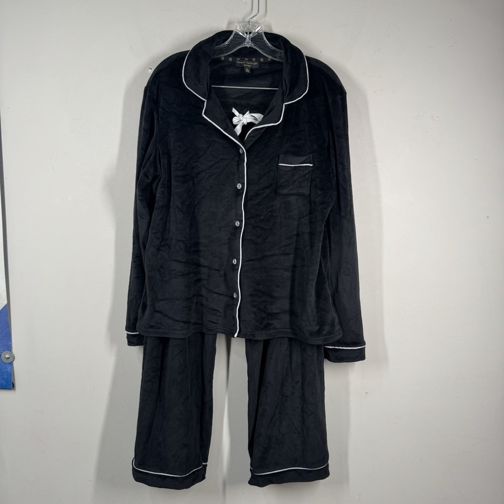 Women's House Of Harlow Ladies 2 Piece Pajama Set Velour Black Long Sleeve Large
